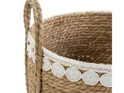 Conjunto de 3 cestas Yasmina de fibra natural com alças, branco/natural.