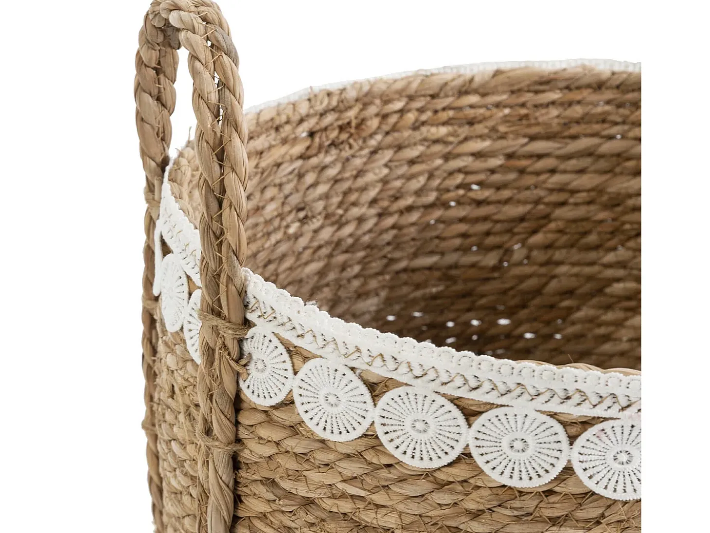 Conjunto de 3 cestas Yasmina de fibra natural com alças, branco/natural.