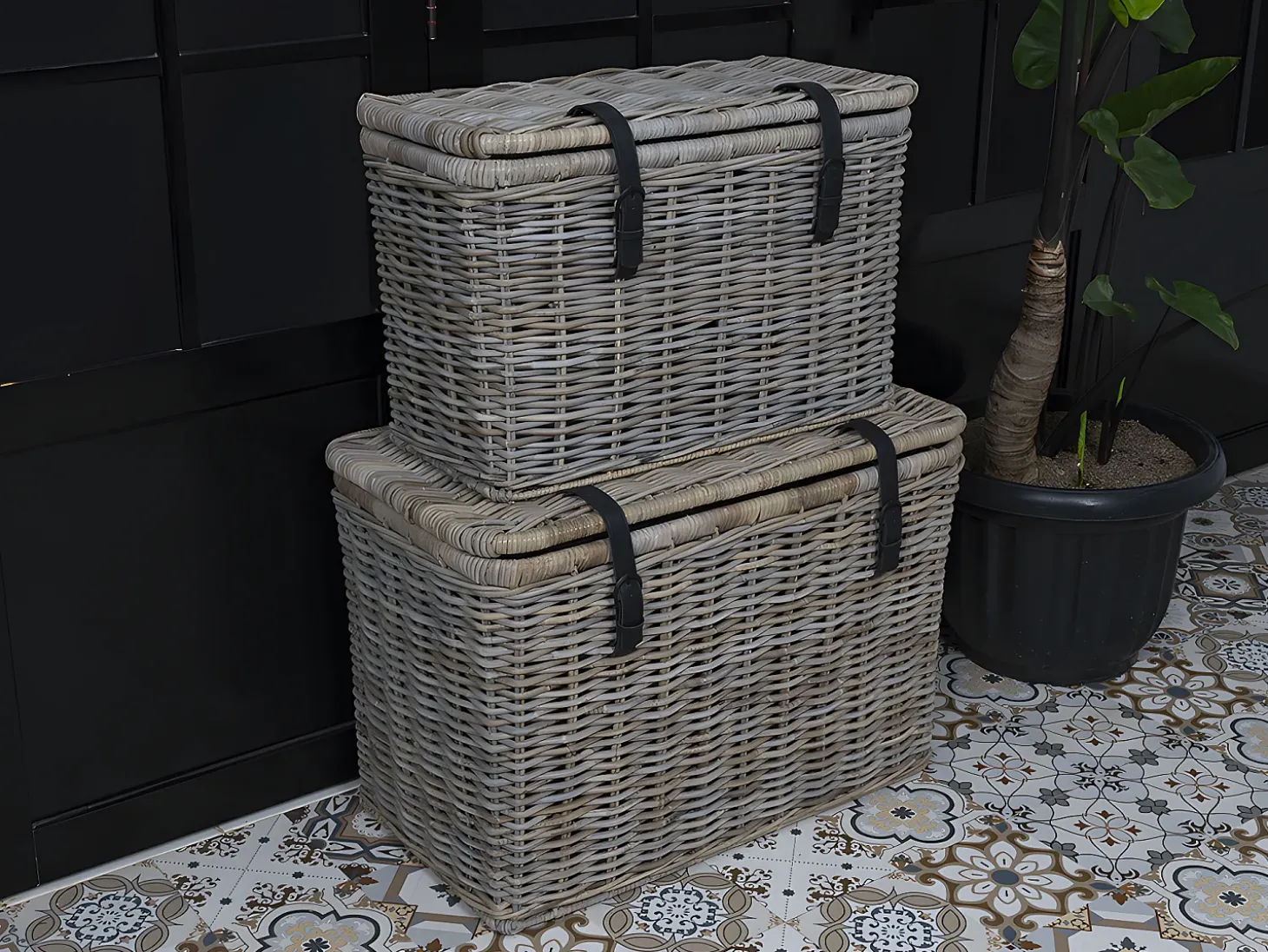 Conjunto de 2 malas de arrumação em kubu NEFTA - C80 x L45 x A55 cm e C70 x L35 x A45 cm