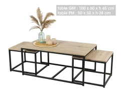 Conjunto de 3 mesas de apoio quadradas estilo clássico em carvalho claro dimensões 100x60xH45cm