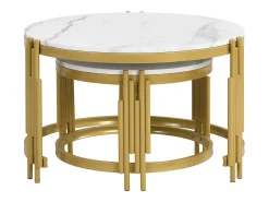 Conjunto de 2 mesas de centro encaixáveis ​​​​- efeito mármore - estrutura metálica - Branco e Dourado