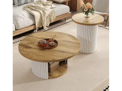 Conjunto de 2 mesas de centro com tampos de madeira - mesa de sala de estar com espaço de armazenamento - MDF - cor natural