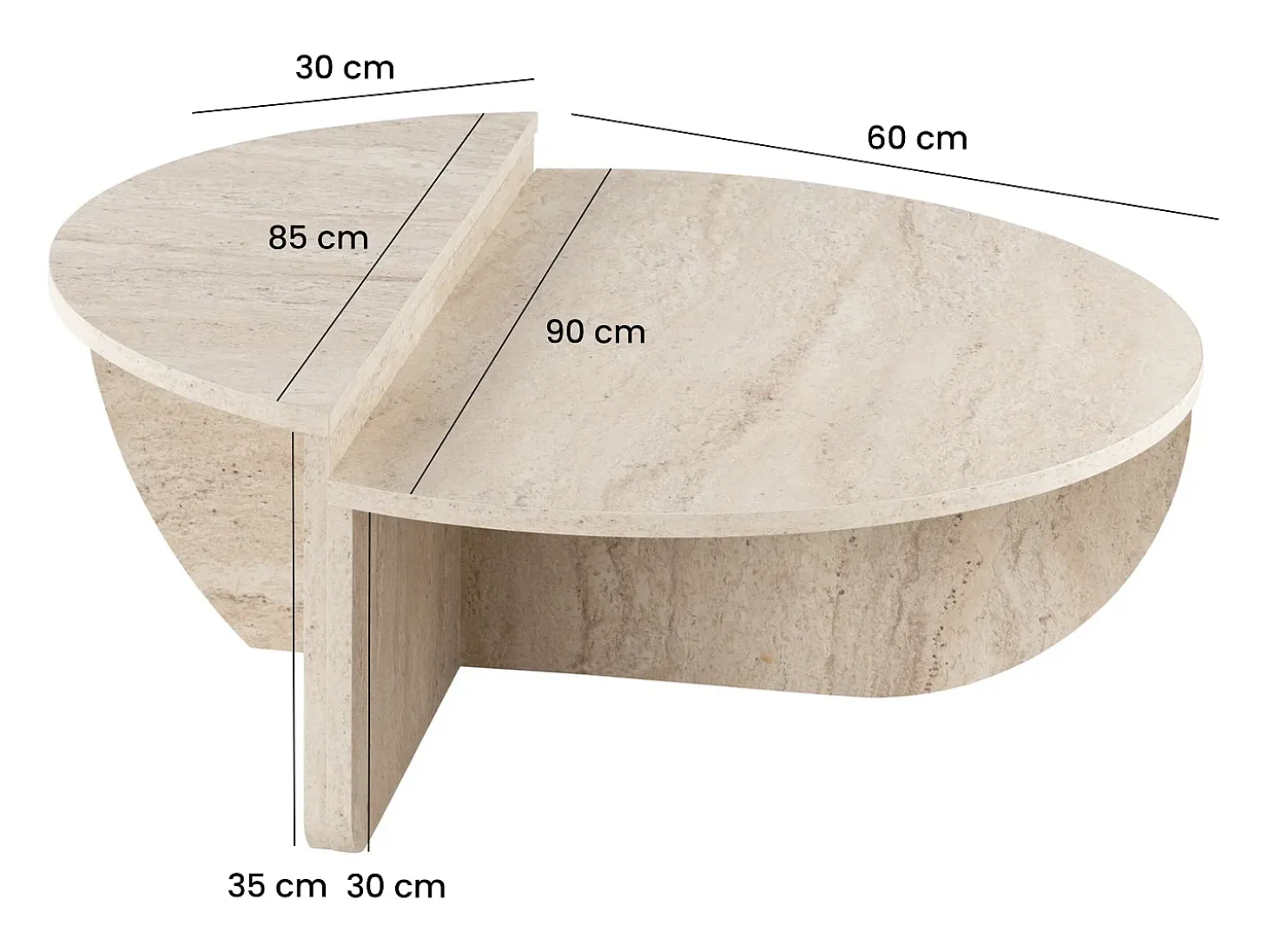Conjunto de 2 mesas de cento efeito travertino bege - ALOEVA
