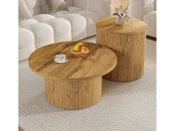 Conjunto de 2 mesas de centro com tampos de madeira - mesa multifuncional para sala de estar - MDF - cor natural