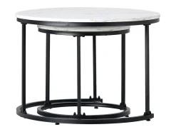 Conjunto de 2 mesas de centro encastráveis, mesa lateral redonda em MDF, folheado marmorizado, branco