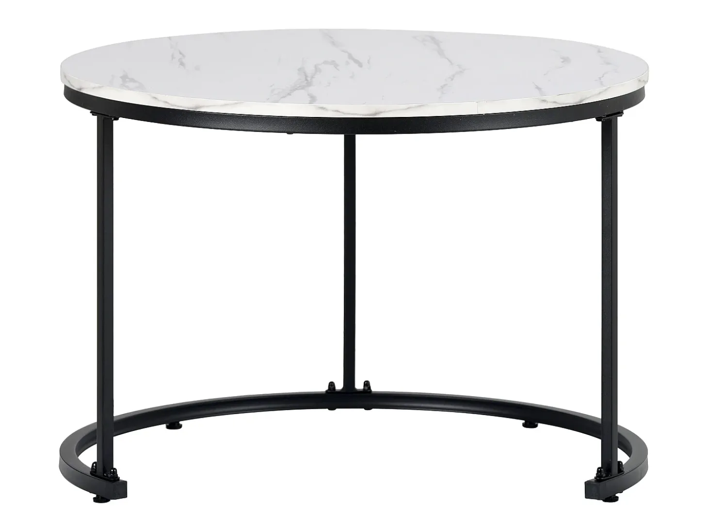 Conjunto de 2 mesas de centro encastráveis, mesa lateral redonda em MDF, folheado marmorizado, branco