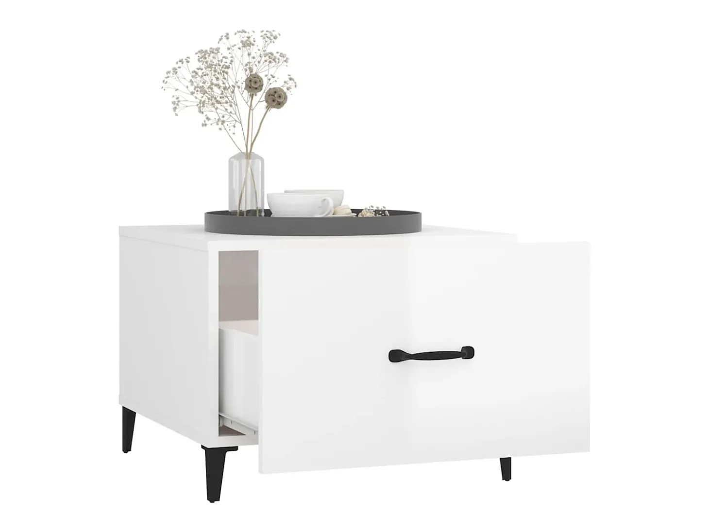 Conjunto de 2 Mesas de Centro | Mesa de apoio + pernas de metal 50x50x40 m branco brilhante