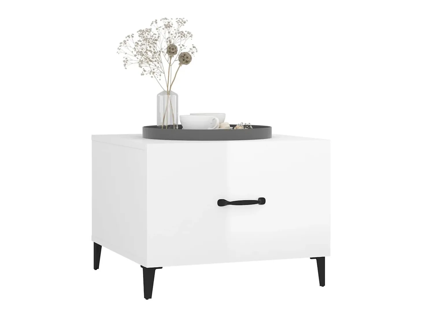 Conjunto de 2 Mesas de Centro | Mesa de apoio + pernas de metal 50x50x40 m branco brilhante