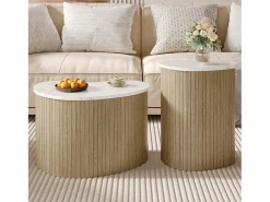 Conjunto de 2 mesas de centro modernas - textura de mármore - aspecto de madeira - Design irregular - MDF - Natural