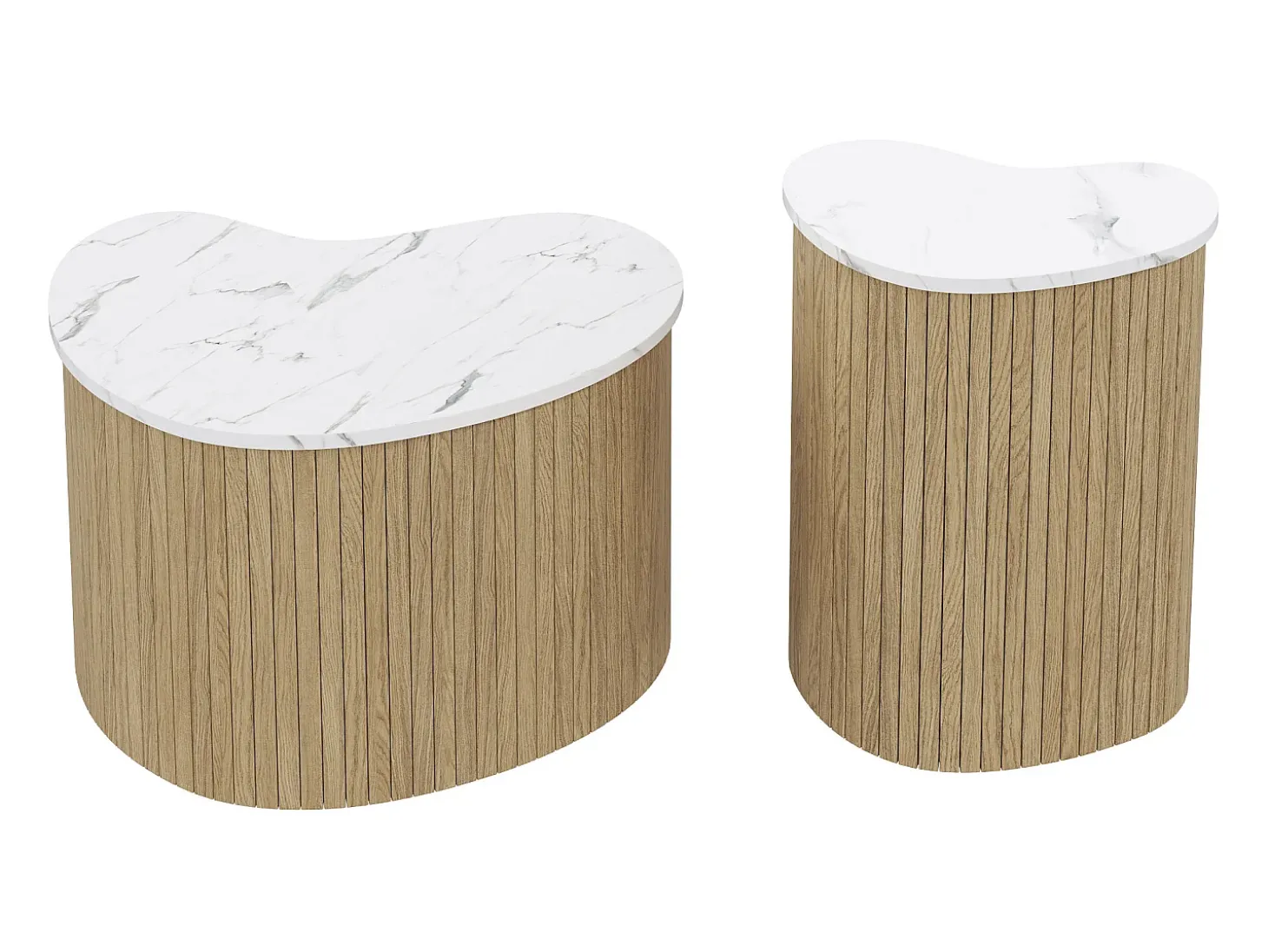 Conjunto de 2 mesas de centro modernas - textura de mármore - aspecto de madeira - Design irregular - MDF - Natural
