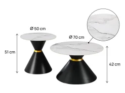 Conjunto de 2 mesas de centro em cerâmica encaixáveis" Lua" - 70 x 70 x 42 cm - Cinza/Branco