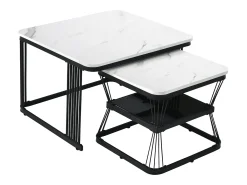 Conjunto de 2 mesas de centro empilháveis com padrão de mármore e espaço de arrumação - Preto e branco
