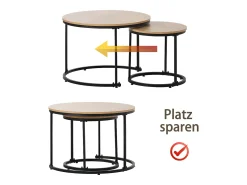 Conjunto de 2 mesas de centro encaixáveis, mesa lateral - madeira MDF e pés de metal - cor carvalho