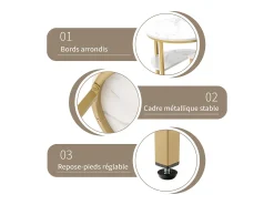 Conjunto de 2 mesas de centro com estrutura metálica e prateleira, estilo moderno para sala de estar, douradas.
