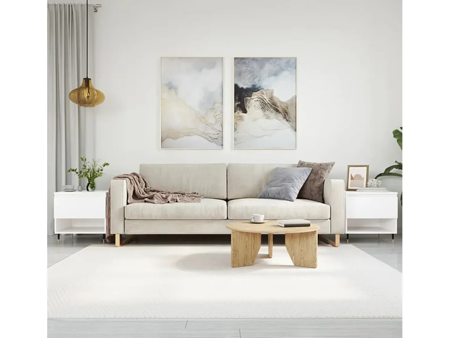 Conjunto de 2 Mesas de Centro | Mesa de apoio | Mesa de café 50x46x50 cm derivados de madeira branco