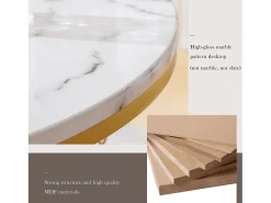 Conjunto de 2 mesas de centro encaixáveis com prateleira - madeira MDF e metal - tampos com padrão de mármore - branco