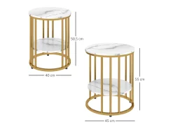 Conjunto de 2 mesas de centro redondas, com efeito mármore, para sala de estar, com prateleira aberta para armazenamento, douradas.