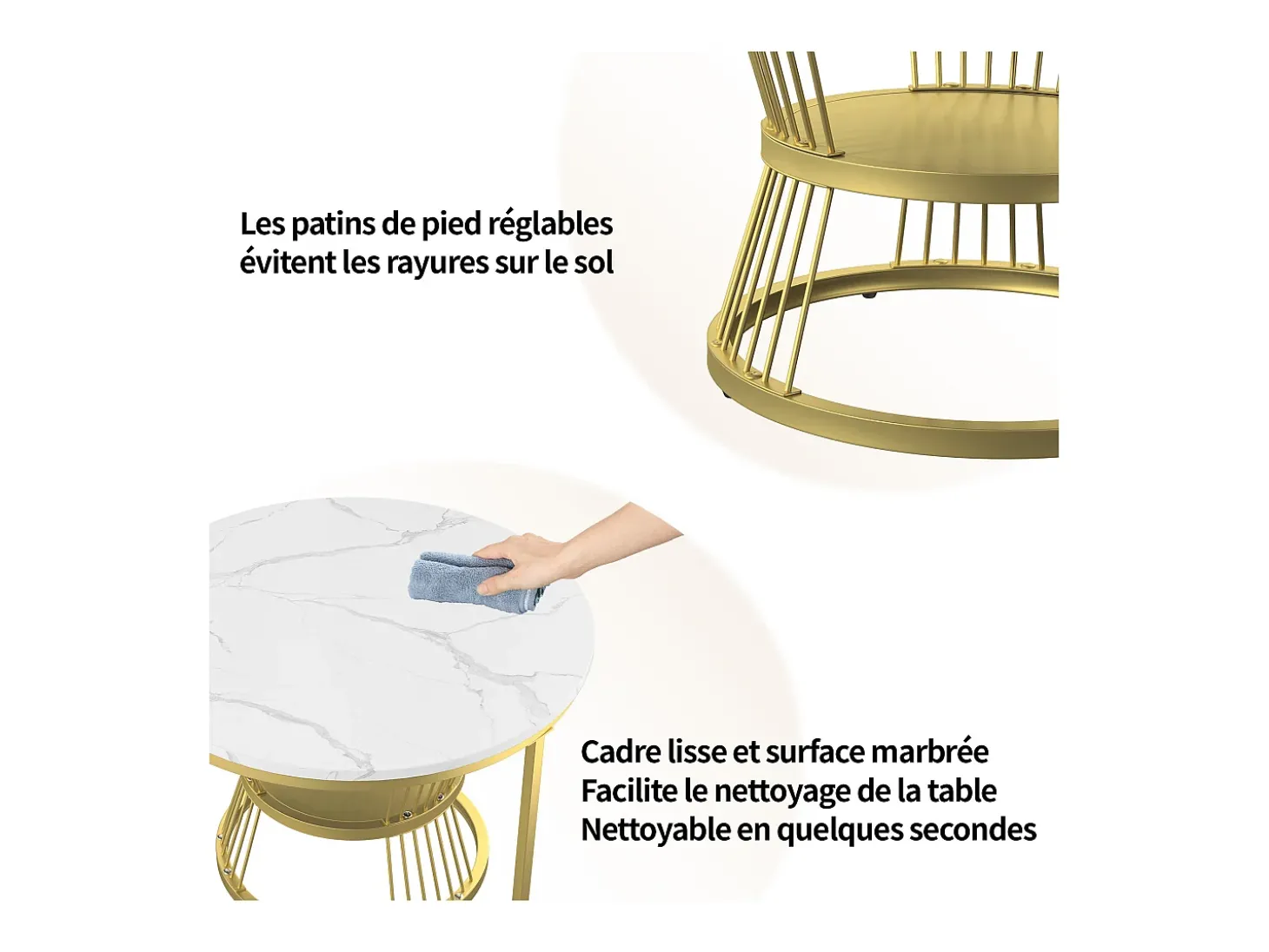 Conjunto de 2 mesas de centro redondas empilháveis com espaço de armazenamento, estrutura metálica, 70/45 cm, douradas.