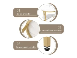 Conjunto de 2 mesas de centro encaixáveis, mesa encaixável com design de mármore, estrutura de metal dourado