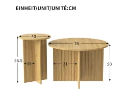 Conjunto de 2 mesas de centro - tampo redondo - aspecto madeira - MDF + painéis de partículas - Natural