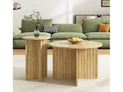 Conjunto de 2 mesas de centro - tampo redondo - aspecto madeira - MDF + painéis de partículas - Natural