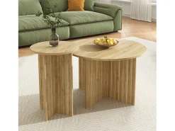 Conjunto de 2 mesas de centro - tampo redondo - aspecto madeira - MDF + painéis de partículas - Natural