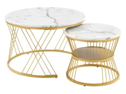 Conjunto de 2 mesas de encastrar - folheado com padrão mármore - estrutura dourada - Branco