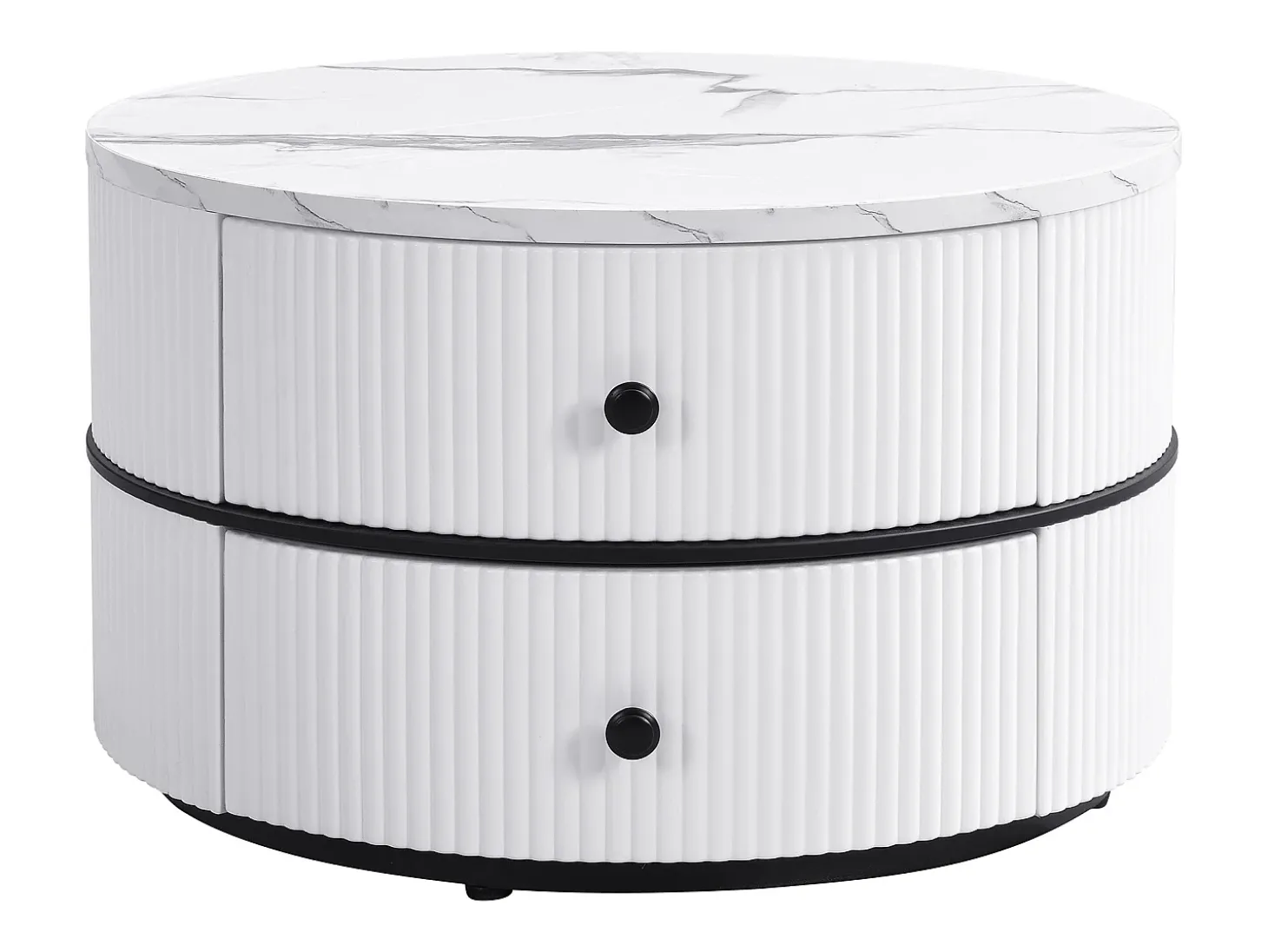Conjunto de 2 mesas de encaixe com 2 gavetas, tampo com efeito mármore - Branco e preto
