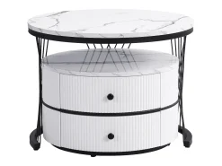 Conjunto de 2 mesas de encaixe com 2 gavetas, tampo com efeito mármore - Branco e preto