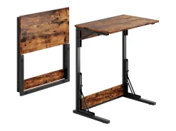 Conjunto de 2 mesas laterais dobráveis - Metal preto e madeira rústica castanha