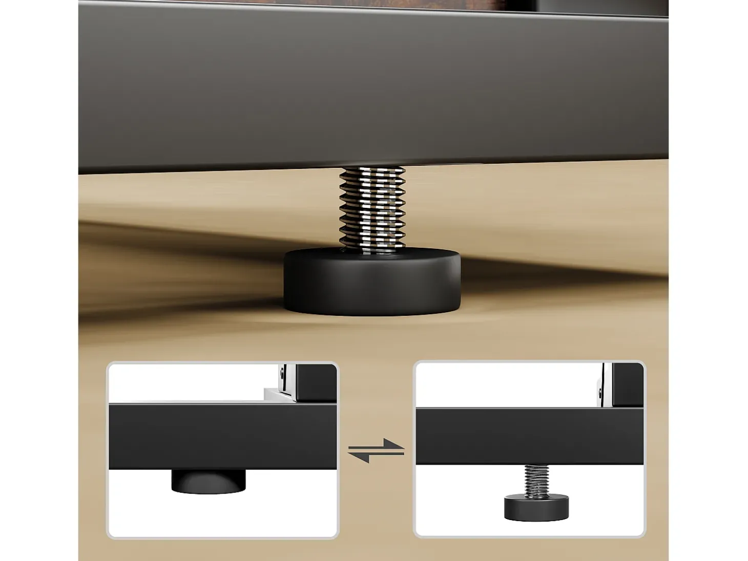 Conjunto de 2 mesas laterais dobráveis - Metal preto e madeira rústica castanha