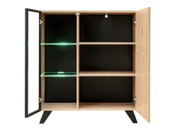 Conjunto de 4 móveis de sala de estar com lareira decorativa da coleção NIELSEN. Cores carvalho e preto.