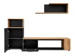 Conjunto de 3 móveis design para a sua sala de estar, coleção MOZES. Cores preto e carvalho.