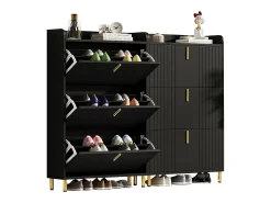 Conjunto de 2 móveis para sapatos 160x23,5x123,5 cm - 6 portas - 12 compartimentos - Altura ajustável - MDF - Preto