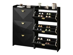 Conjunto de 2 móveis para sapatos 140x30x120 cm - 6 portas basculantes - 12 compartimentos de armazenamento - MDF - Preto