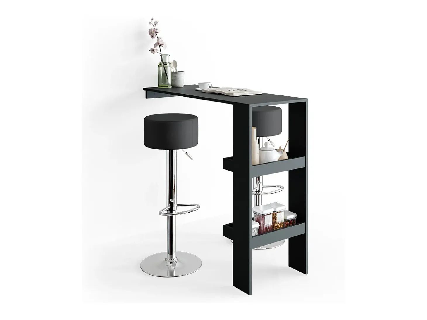 Conjunto de 2 peças de banco de bar preto 33x33x92