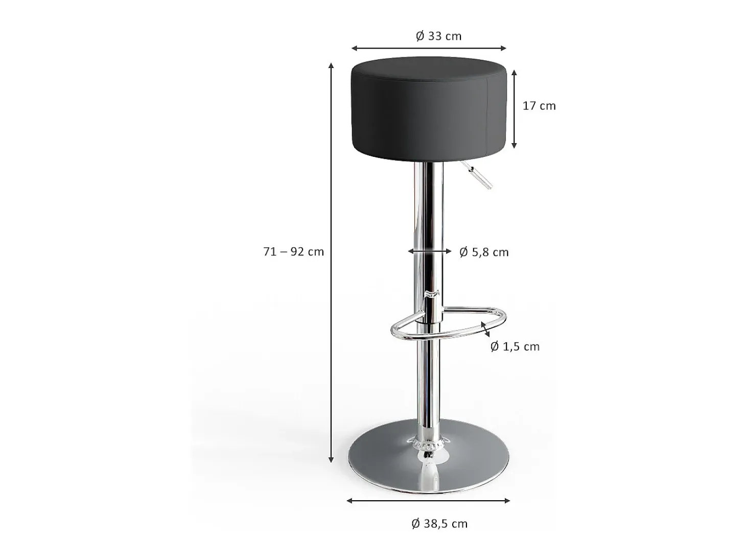 Conjunto de 2 peças de banco de bar preto 33x33x92