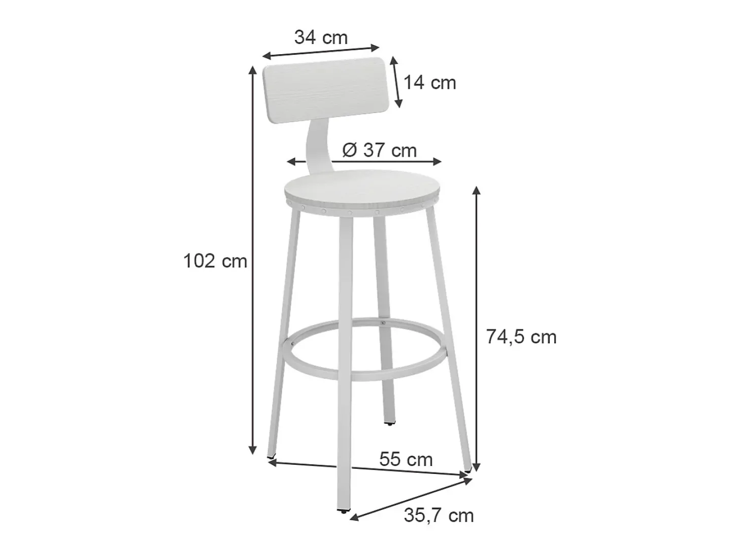 Conjunto de 2 peças de banco de bar branco 34x55x102 caracas