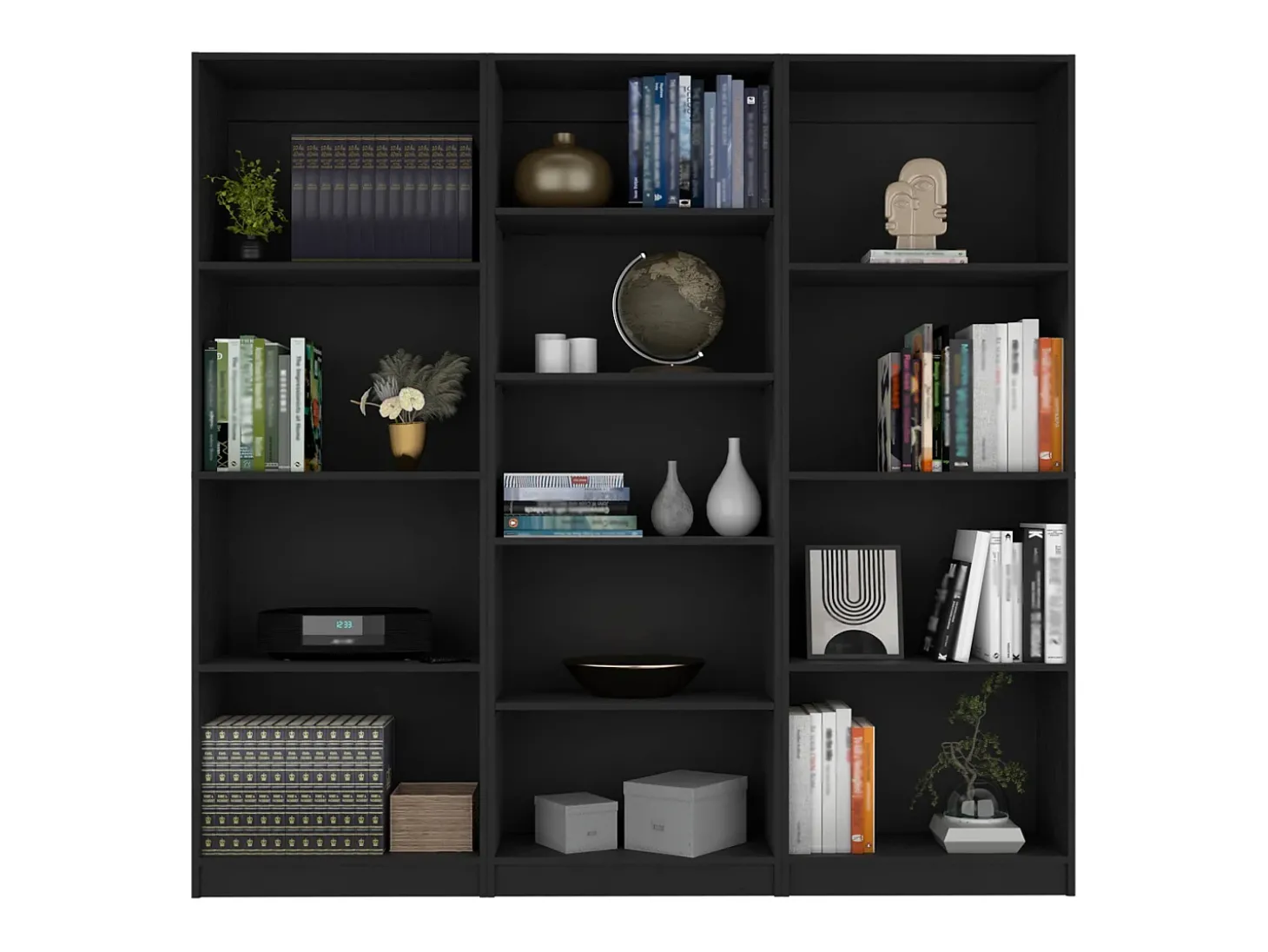 Conjunto de 3 peças de melamina para escritório em casa com prateleiras , 180.6 cm X 188.4 cm X 29.9 cm , Preto