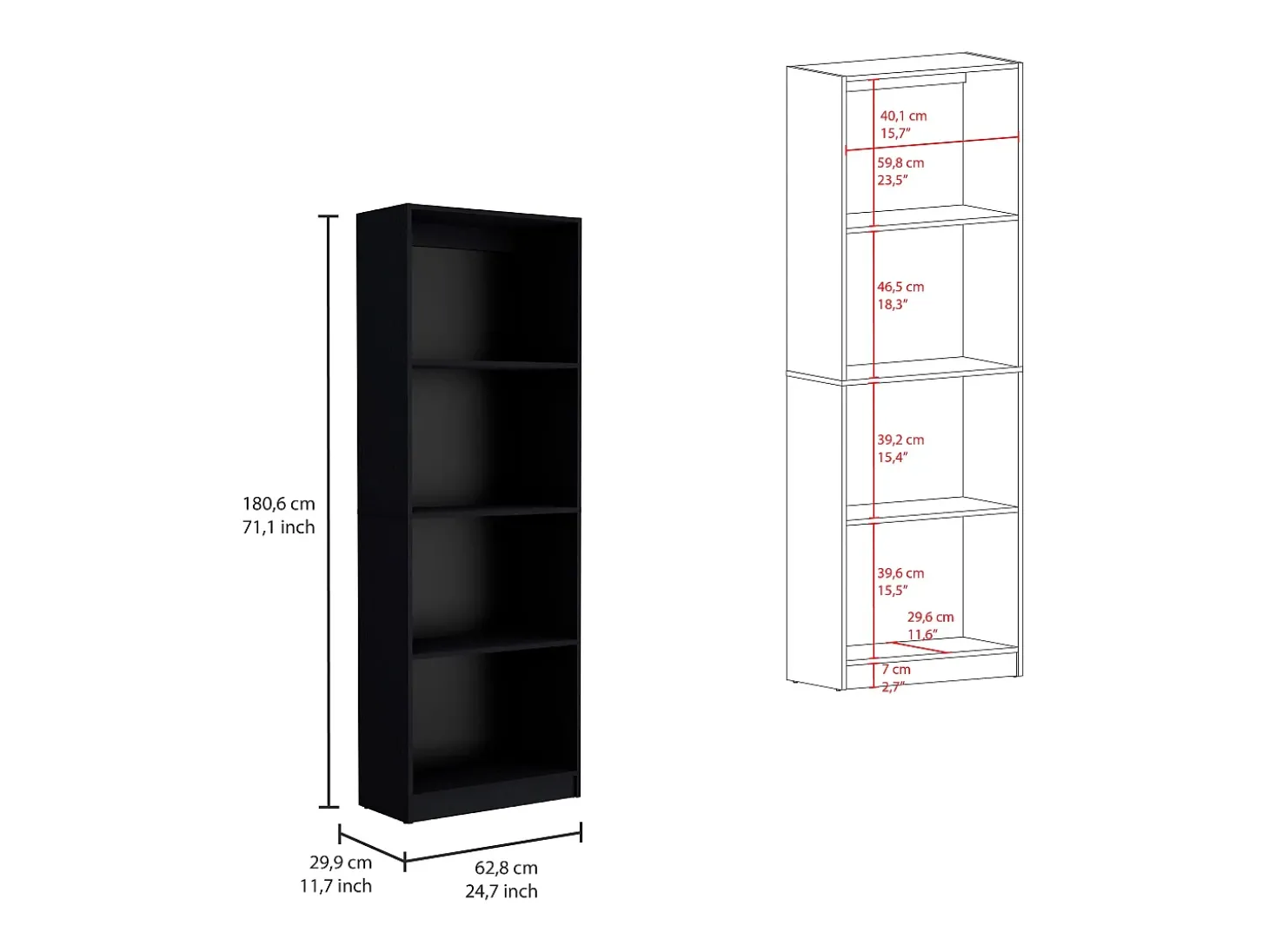 Conjunto de 3 peças de melamina para escritório em casa com prateleiras , 180.6 cm X 188.4 cm X 29.9 cm , Preto