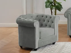 Conjunto de 2 poltronas CHESTERFIELD em veludo cinzento prateado
