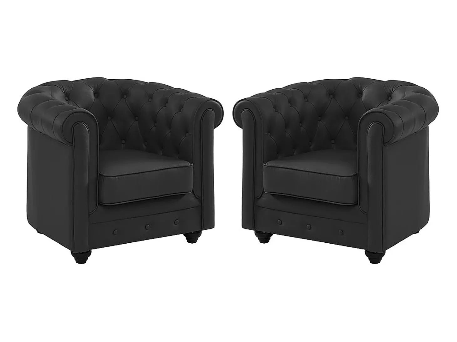 Conjunto de 2 poltronas em pele de búfalo preto icónico CHESTERFIELD