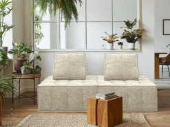 Conjunto de 2 poltronas modulares em tecido texturado "Velluto" - Bege