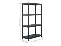 Conjunto de 5 prateleiras de armazenamento 60 x 30 x 138 cm plástico preto 02_0000674