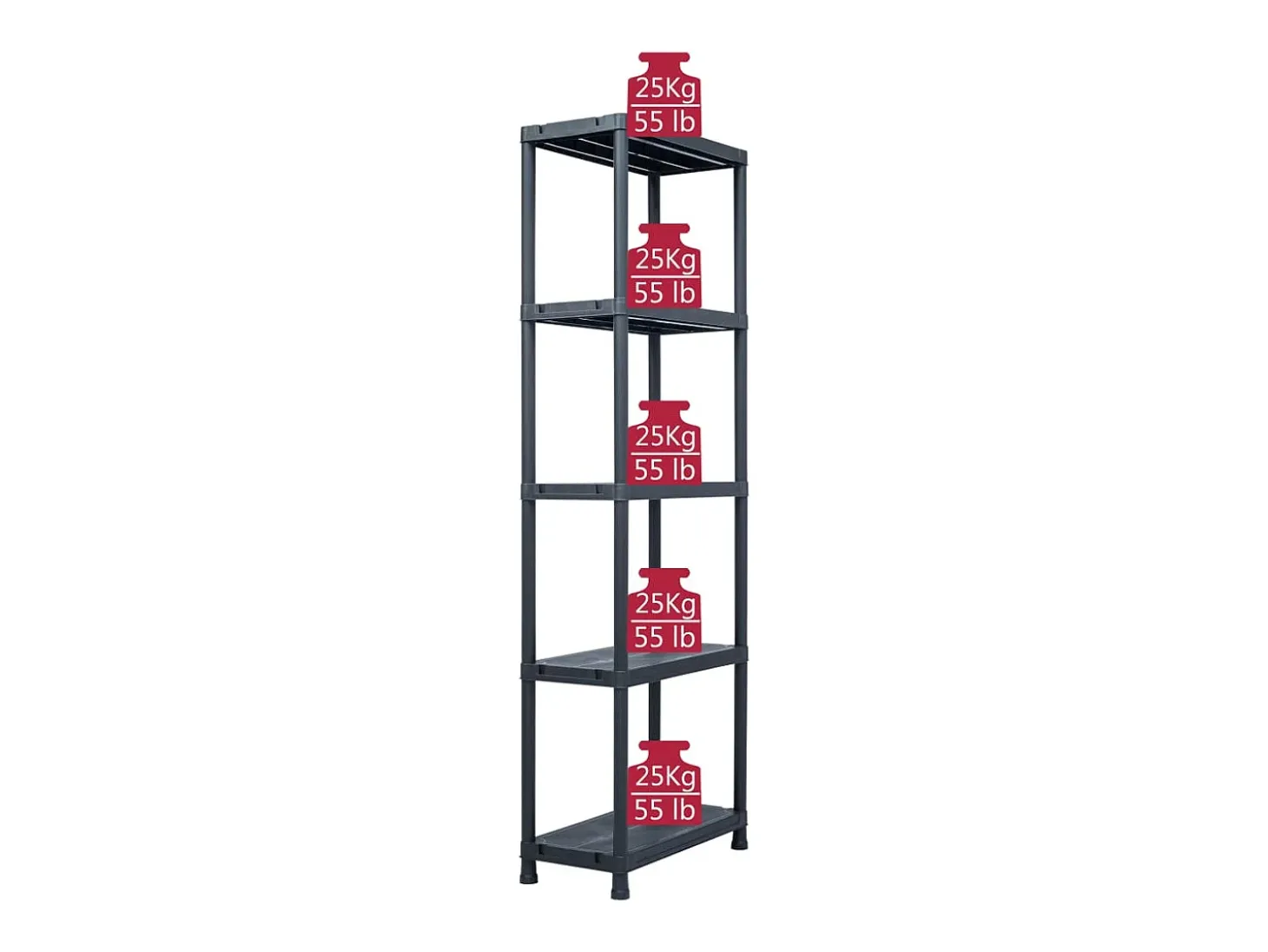 Conjunto de 2 prateleiras de armazenamento capacidade de 125 kg 60 x 30 x 180 cm plástico preto 02_0000666