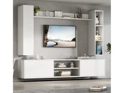 Conjunto de armário de TV de parede - 180 x 35 x 123,5 cm - com prateleira independente e 2 prateleiras de parede - aglomerado - branco