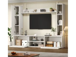 Conjunto de armário de TV de parede - 180 x 35 x 123,5 cm - com prateleira independente e 2 prateleiras de parede - aglomerado - branco