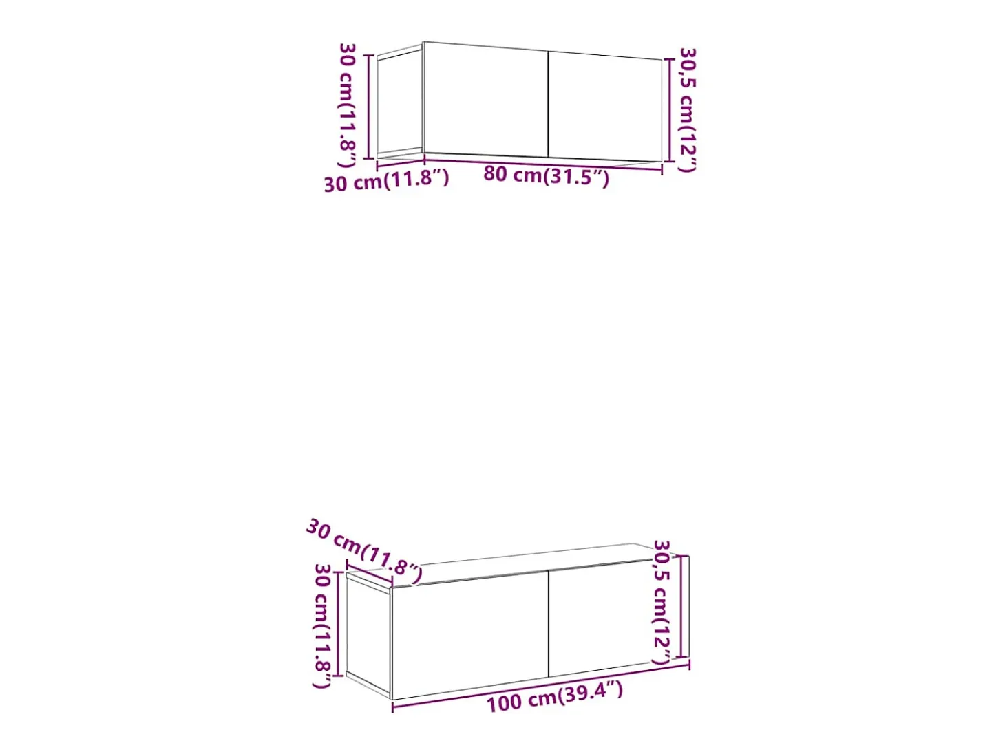 Conjunto de armário TV de parede 2 pcs madeira madeira velha