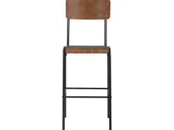 Conjunto de duas banquetas de bar de design assento marrom madeira compensada maciça e aço 1202082