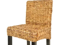 Conjunto de duas banquetas de bar de design assento em madeira de manga marrom e abacá 1202058